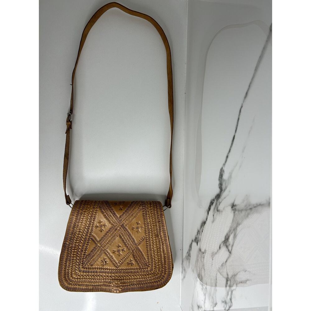 Handmade Tooled Leather Bag Bohemian Hippie Crossbody Vintage 60s Retro Pristine - Picture 2 of 13